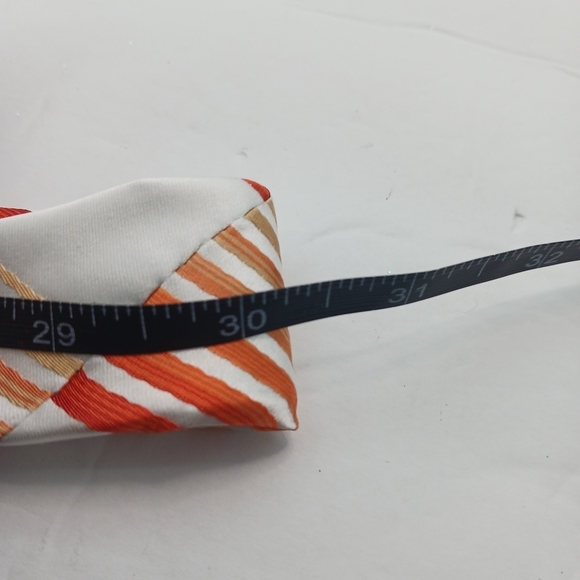 Berlioni Italy Striped Mens Tie & Pocket Square Orange White Set Microfiber 60” - Picture 4 of 10